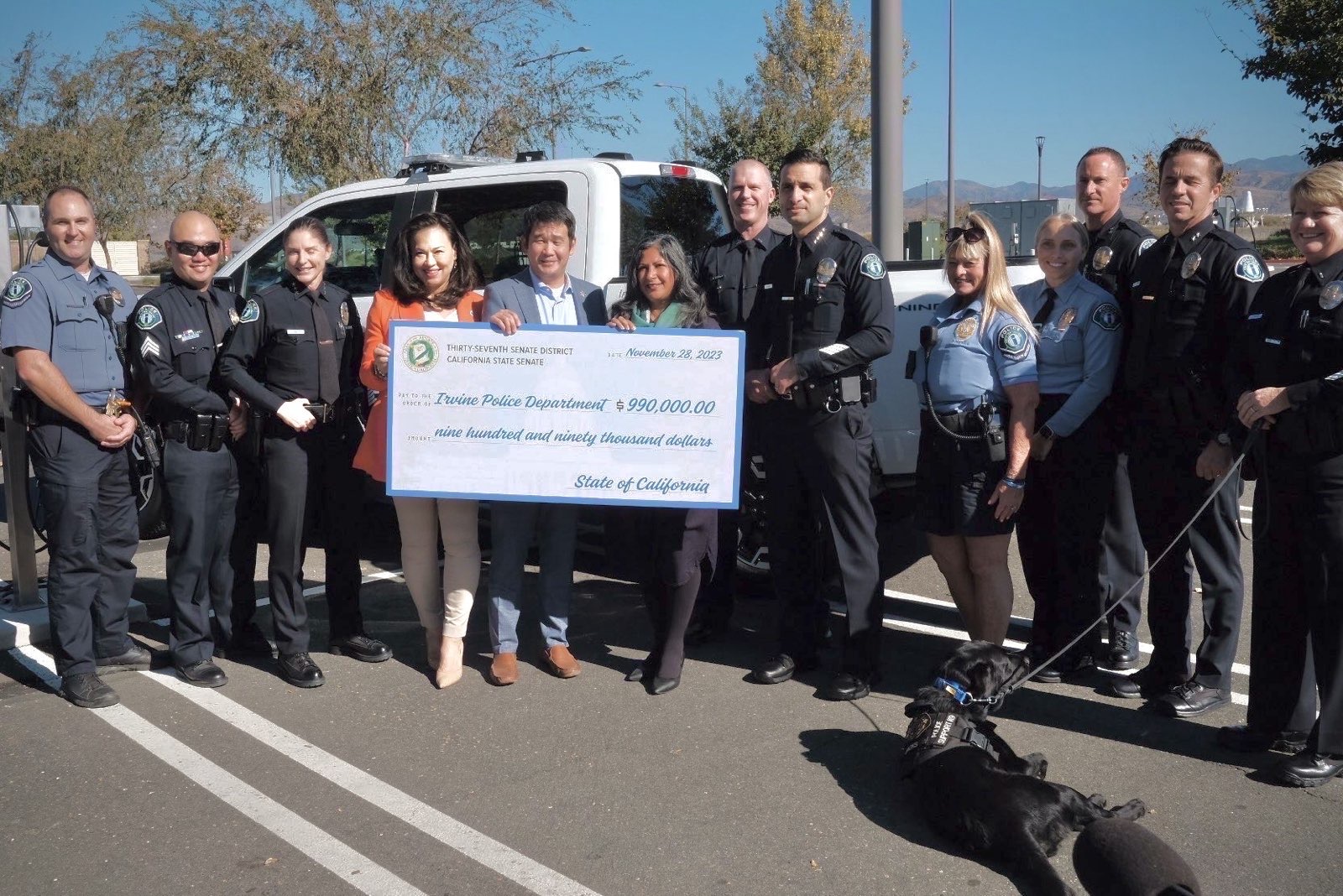 Senator Min presents Irvine Police and City Leaders $990,000 Symbolic Check